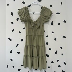SMALL HEART & HEALS GREEN RUFFLE DRESS
